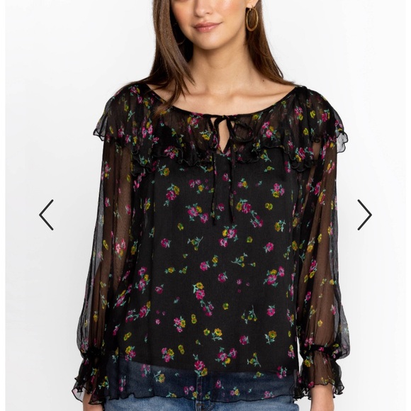 JOHNNY WAS 100% Silk Peasant Top Large - Picture 3 of 4